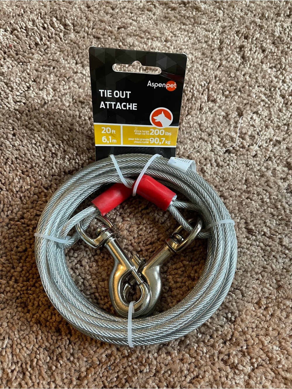 BNWT  Petmate 20ft Steel Tie Out Cable in Silver for Dogs